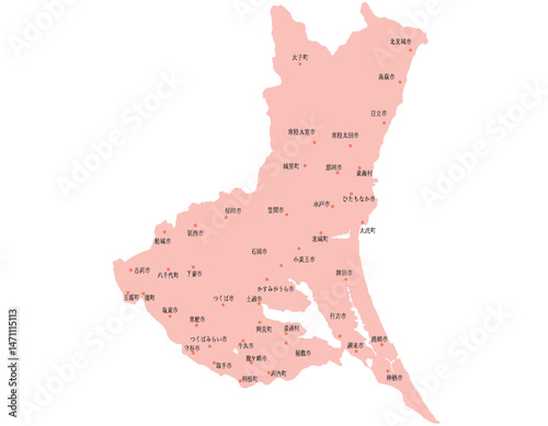 茨城県　地図　ピンク　斑点　イラスト