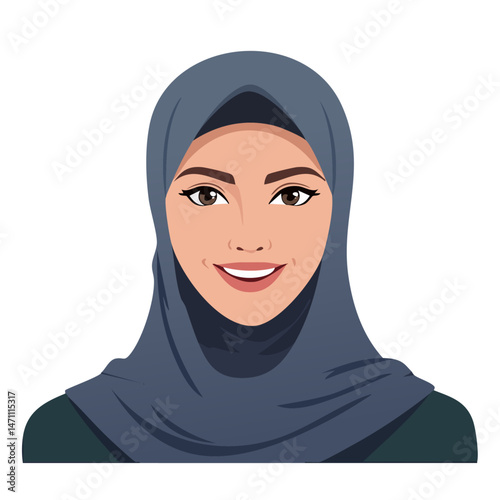 Flat Vector. Portrait of only one Woman. Simple Background.