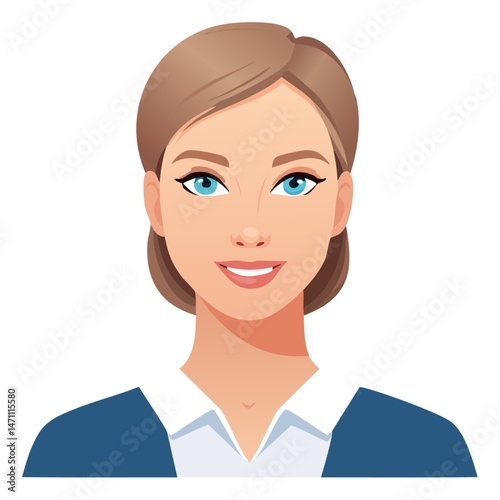 Flat Vector. Portrait of only one Woman. Simple Background.