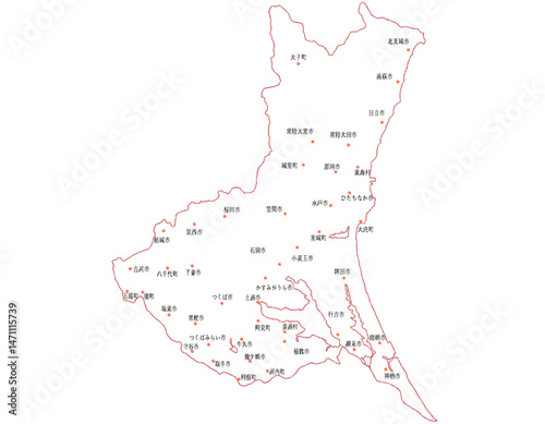 茨城県　地図　白　斑点　イラスト