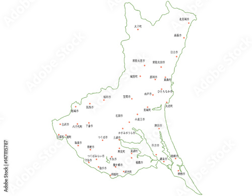 茨城県　地図　白　斑点　イラスト