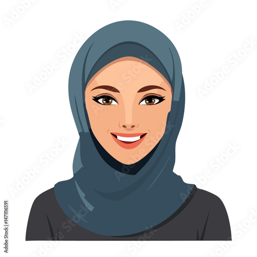 Flat Vector. Portrait of only one Woman. Simple Background.