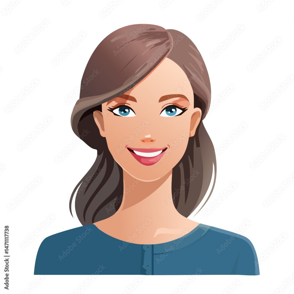 Fototapeta premium Flat Vector. Portrait of only one Woman. Simple Background.