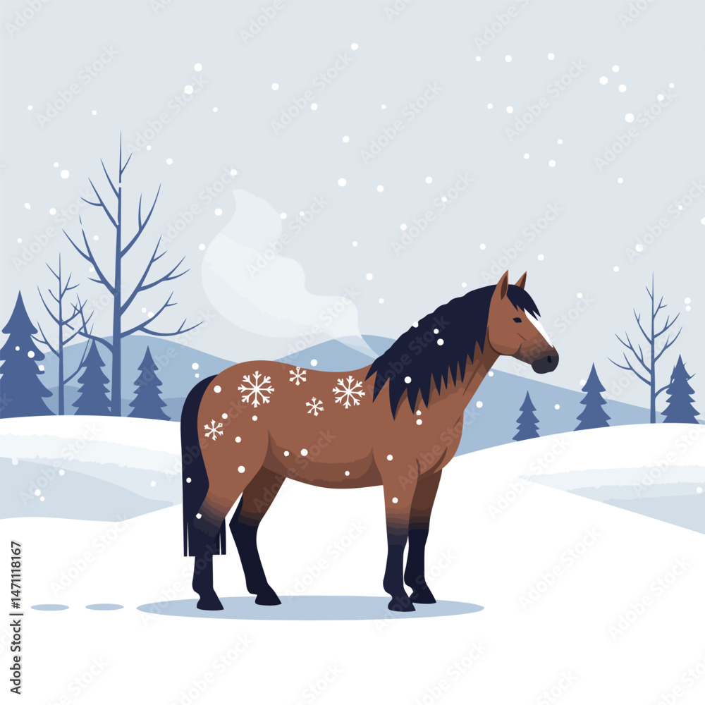 custom made wallpaper toronto digitalHorse Standing in Winter Landscape with Snowflakes and Bare Trees