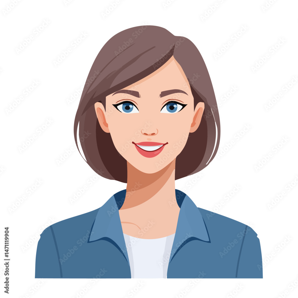 Flat Vector. Portrait of only one Woman. Simple Background. Flat Vector. Portrait of only one Woman. Simple Background.