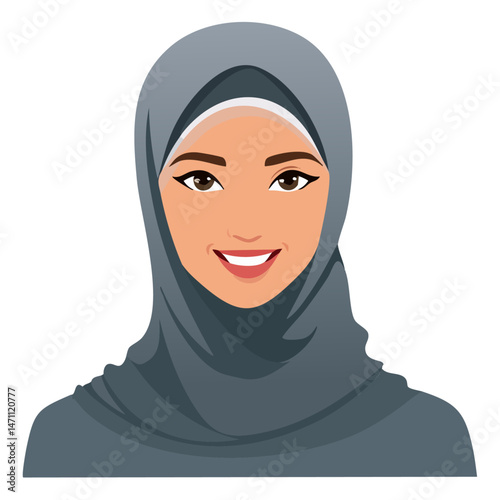 Flat Vector. Portrait of only one Woman. Simple Background.