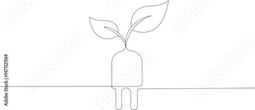 A hand-drawn vector sketch shows an abstract flower and a plant, artistic natural flora with leaves, a simple decorative illustration