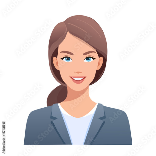 Flat Vector. Portrait of only one Woman. Simple Background.