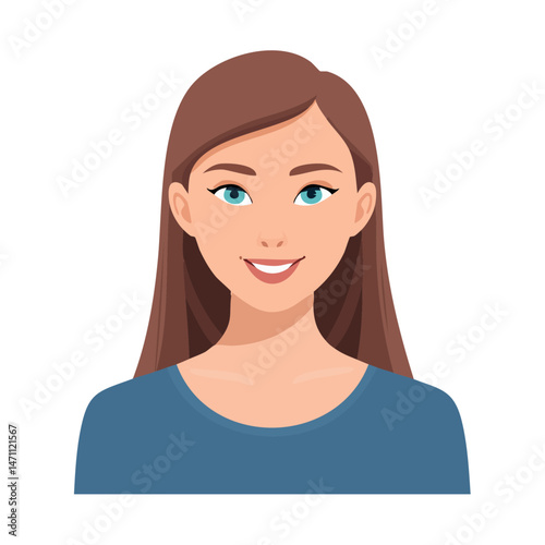 Flat Vector. Portrait of only one Woman. Simple Background.
