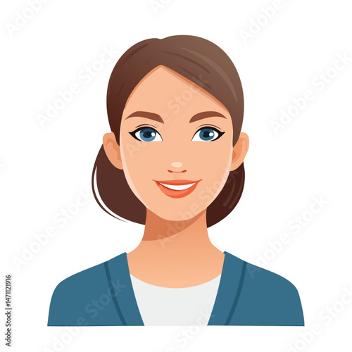 Flat Vector. Portrait of only one Woman. Simple Background.