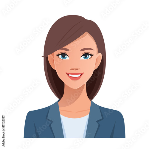 Flat Vector. Portrait of only one Woman. Simple Background.