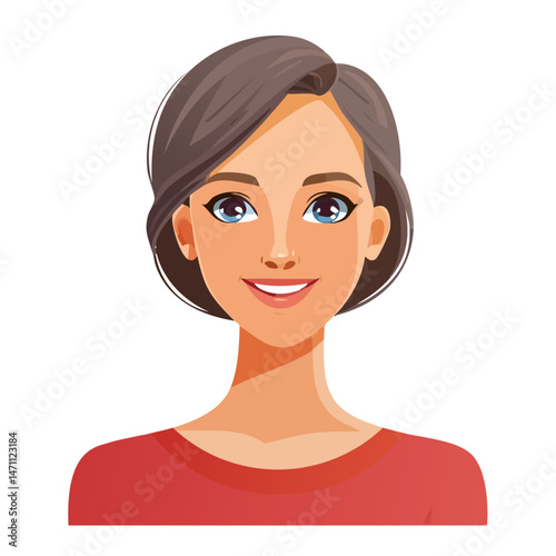 Flat Vector. Portrait of only one Woman. Simple Background.