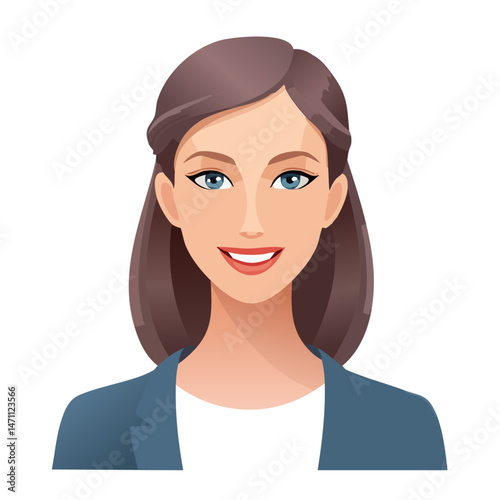 Flat Vector. Portrait of only one Woman. Simple Background.