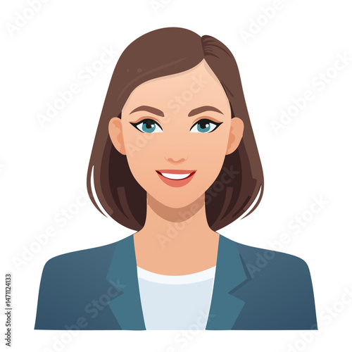 Flat Vector. Portrait of only one Woman. Simple Background.