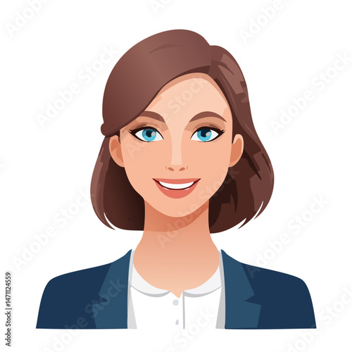 Flat Vector. Portrait of only one Woman. Simple Background.