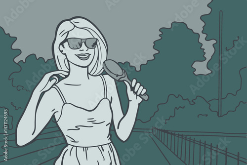A woman enjoying a vacation wearing sunglasses. An extended vacation. Relaxation. Suntanning. Stain. Skin care. Skin care Sunscreen. Anti-aging. Cosmetics.