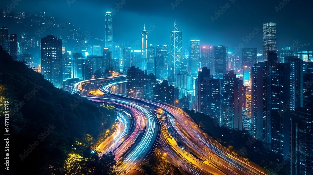 Obraz premium traffic in hong kong at night