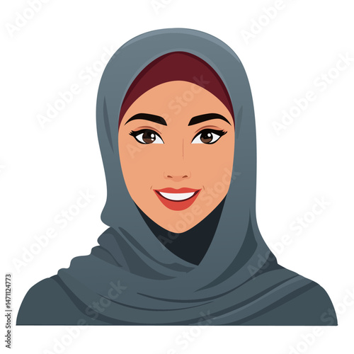 Flat Vector. Portrait of only one Woman. Simple Background.