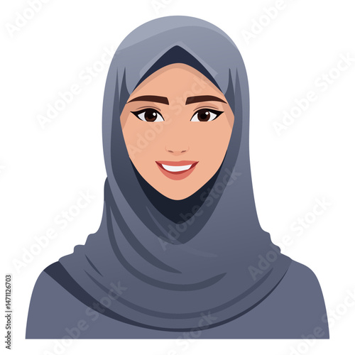 Flat Vector. Portrait of only one Woman. Simple Background.