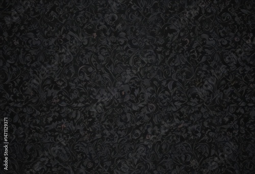 Seamless black gothic wallpaper, intricate floral vines & damask , intricate, design