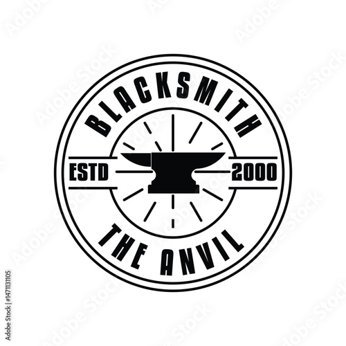 blacksmith anvil logo design concept vintage badge