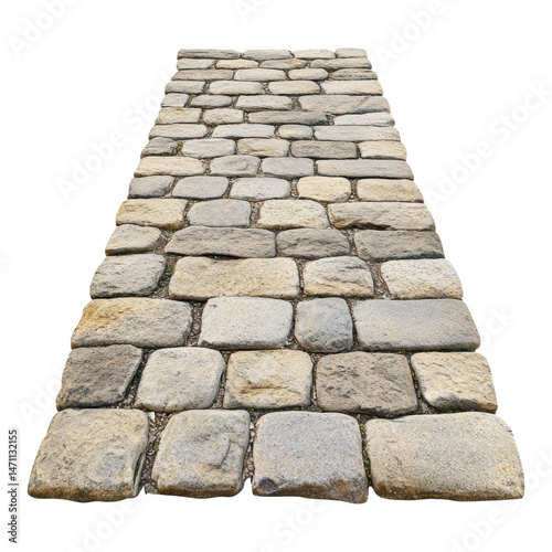 Stone Pathway with Textured Cobblestones for Landscaping Design Isolated on transparent background