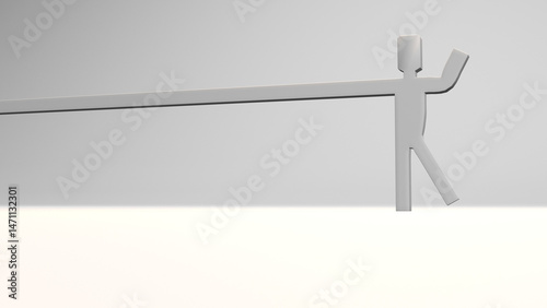 3d render of a man with long right arm and raise left arm  in white background