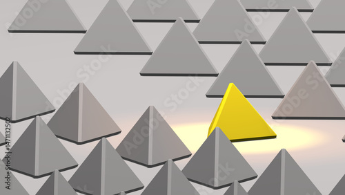 abstract one yellow triangle in the many of gray triangle seamless style background