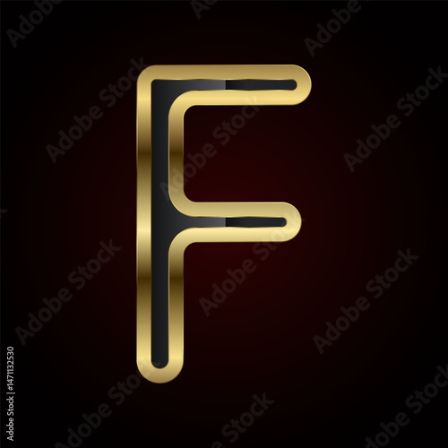 A luxurious Letter F is crafted with a rich gold outline and sleek black interior, radiating elegance and high-end design of vector, illustration