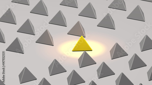 abstract one yellow triangle in the many of gray triangle seamless style background