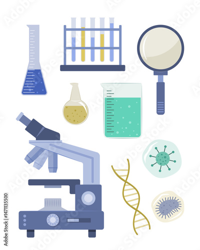 Set of Science Laboratory Equipment Flat Design Element Clip Art