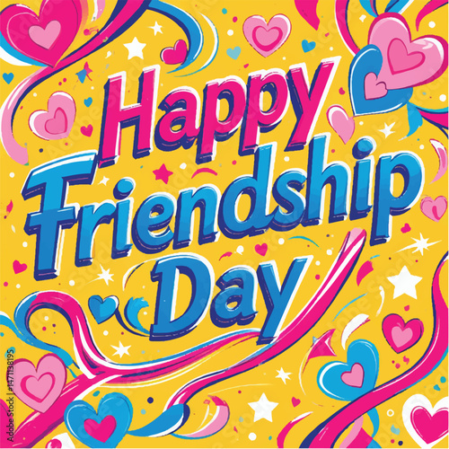 Colorful vector art illustration for a happy friendship day celebration with a fun design and a new sale percent off greeting card