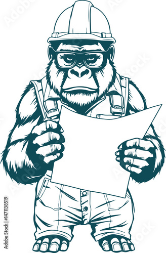 sketch of gorilla in a helmet