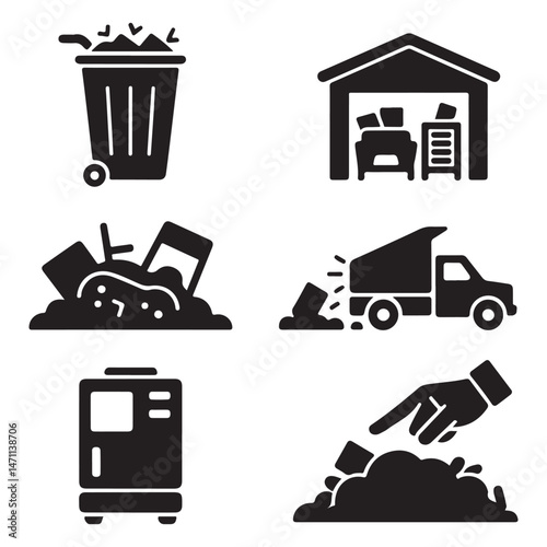 Junk removal silhouettes set