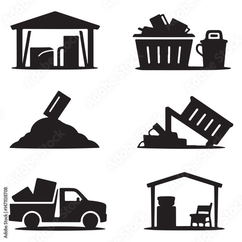  Junk removal silhouettes set