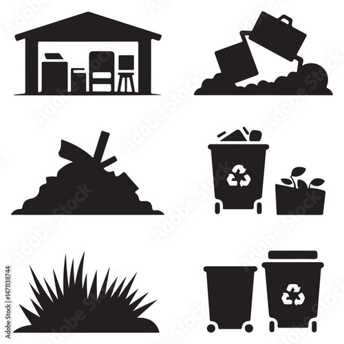  Junk removal silhouettes set
