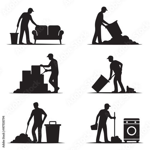  Junk removal silhouettes set