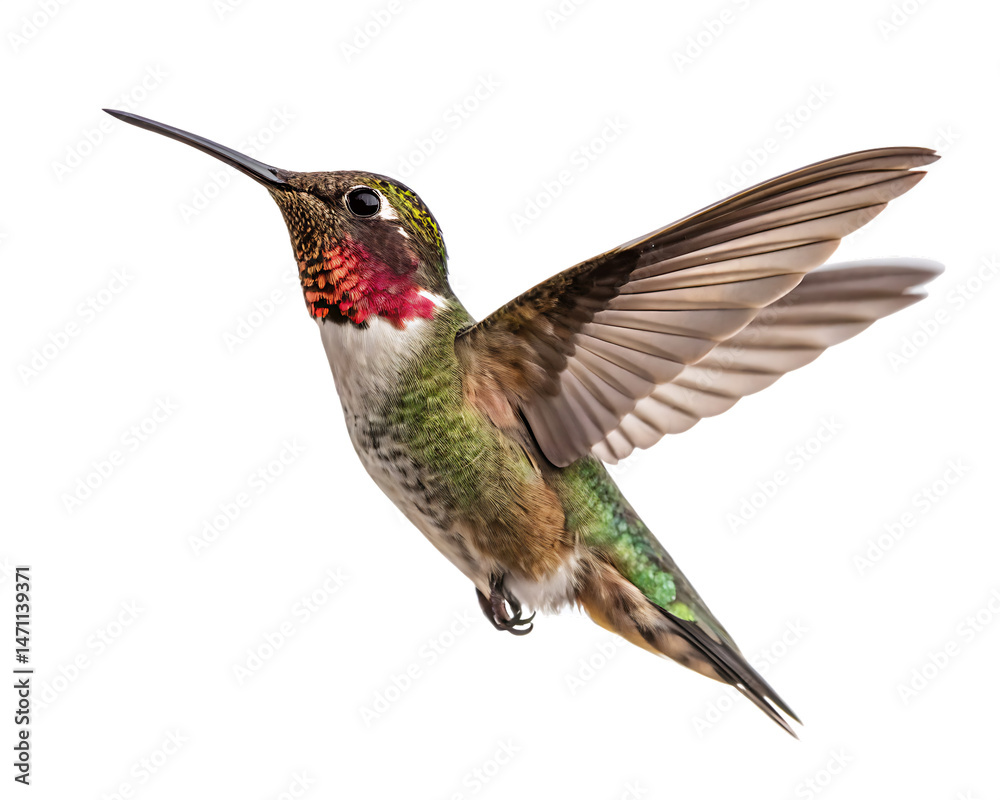 Fototapeta premium Flaying hummingbird Bird white background, AI GENERATED