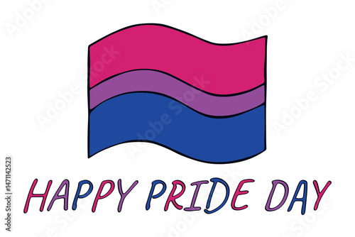 Colorful Bisexual pride flag Happy pride day LGBTQ community Pride Month Vector hand drawn doodle for posters, stickers, logo, cards