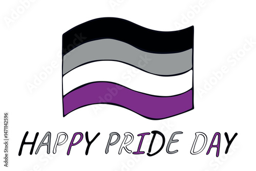 Colorful Asexual pride flag Happy pride day LGBTQ community Pride Month Vector hand drawn doodle for posters, stickers, logo, cards