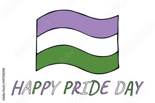 Colorful Genderqueer pride flag Happy pride day LGBTQ community Pride Month Vector hand drawn doodle for posters, stickers, logo, cards