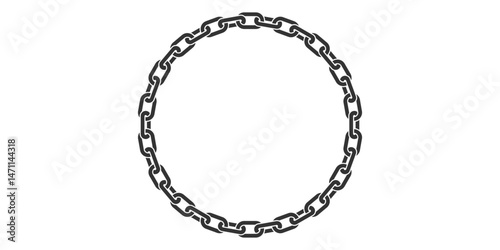 Texture chain round frame. Circle border chains silhouette black and white isolated on background. Chainlet design element