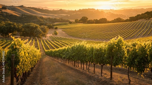 Wallpaper Mural Golden hour vineyard landscape at sunrise. Torontodigital.ca