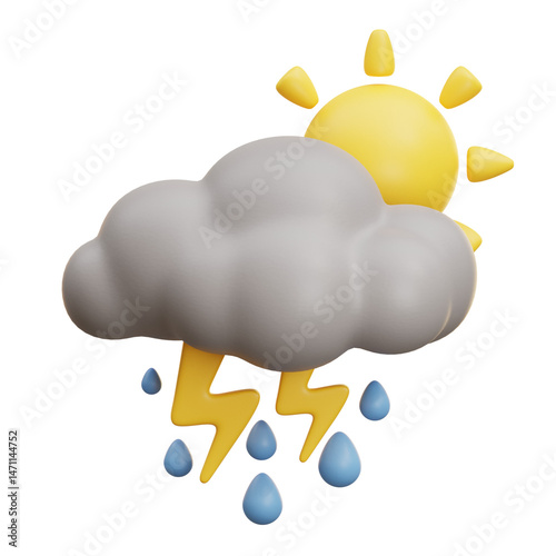 Weather Icon with Cloud Sun and Lightning photo