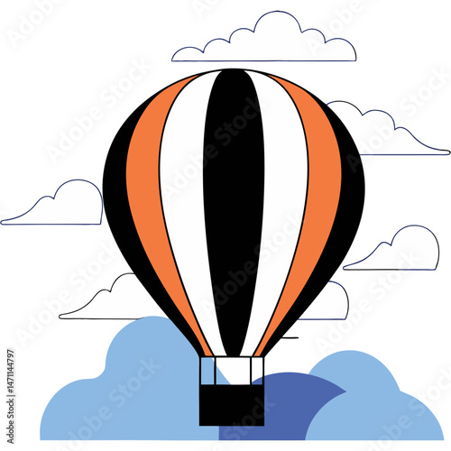 Hot Air Balloon Vector,Flat vector illustration of a hot air balloon