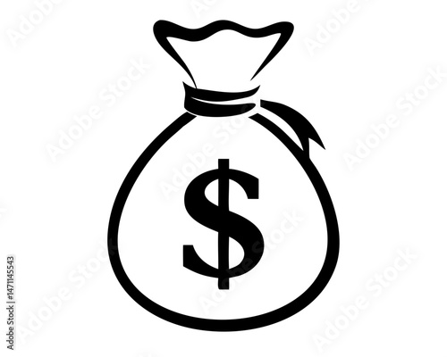 Black silhouette vector illustration of a money bag featuring a dollar sign symbol