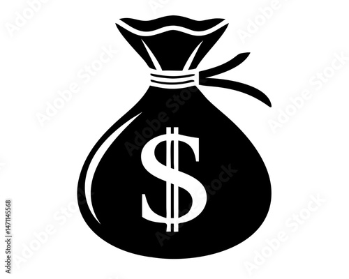 Black vector silhouette design featuring a money bag symbol with dollar sign imagery