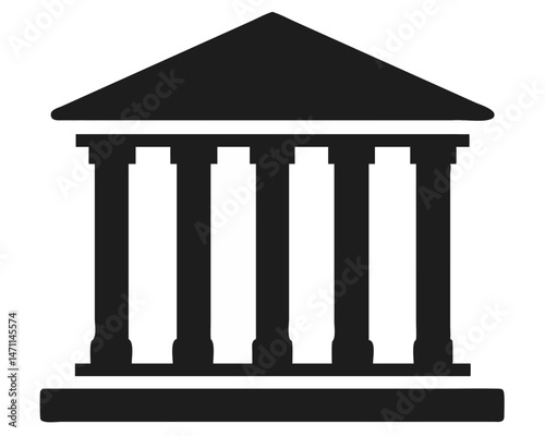 Classic architectural design flat vector icon depicting a bank building with columns