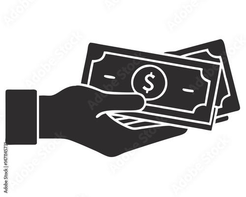 Hand holding us dollar bills financial concept transparent silhouette design