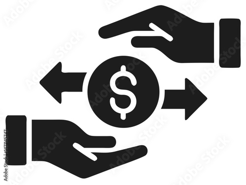 Money transfer silhouette depicting financial transaction between two hands and currency